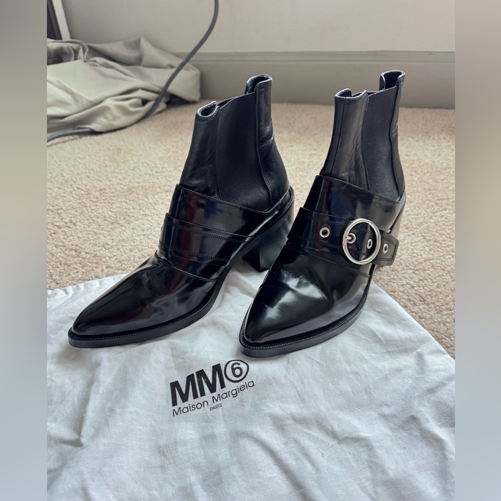 MM6 Maison Margiela Leather Ankle Chelsea Boots Black Women’s, IT38/US 8